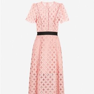 Women's Pink Cutout Lace-embroidered Midi Dress
